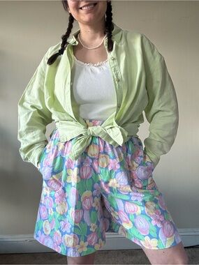 American Vintage Floral Pastel High-Waist Shorts - Multi